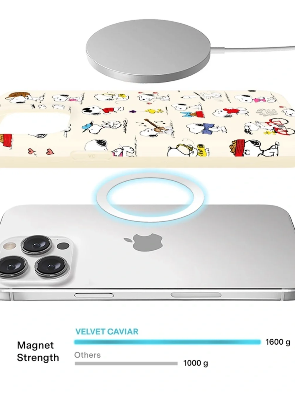 iPhone 15 pro Velvet Caviar Case, “Snoopy Moods”, MagSafe, see photos